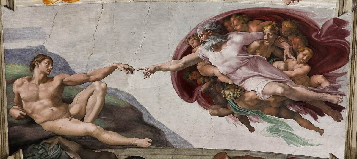The Creation of Adam fresco by Michelangelo, a Sistine Chapel highlight showing God reaching towards Adam