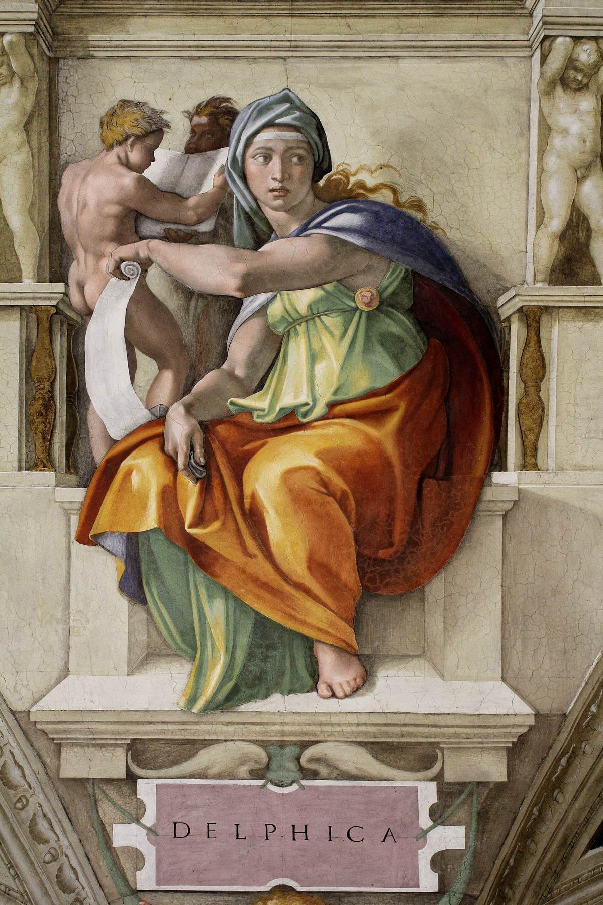 The Delphic Sibyl painted by Michelangelo on the Sistine Chapel ceiling