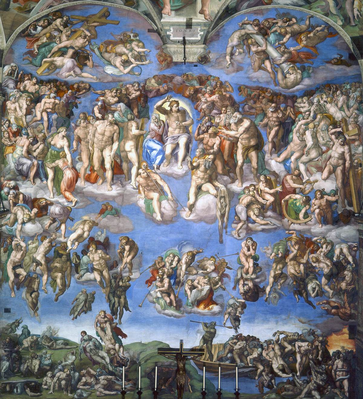 The Last Judgment fresco on the Sistine Chapel altar wall, painted by Michelangelo between 1536 and 1541